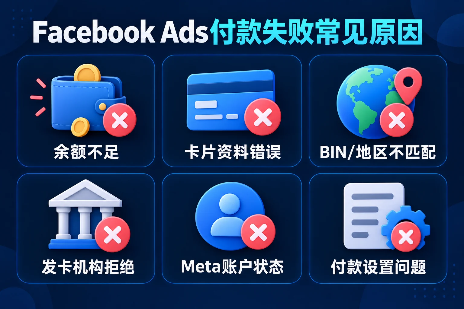 Facebook Ads虚拟信用卡付款失败常见原因