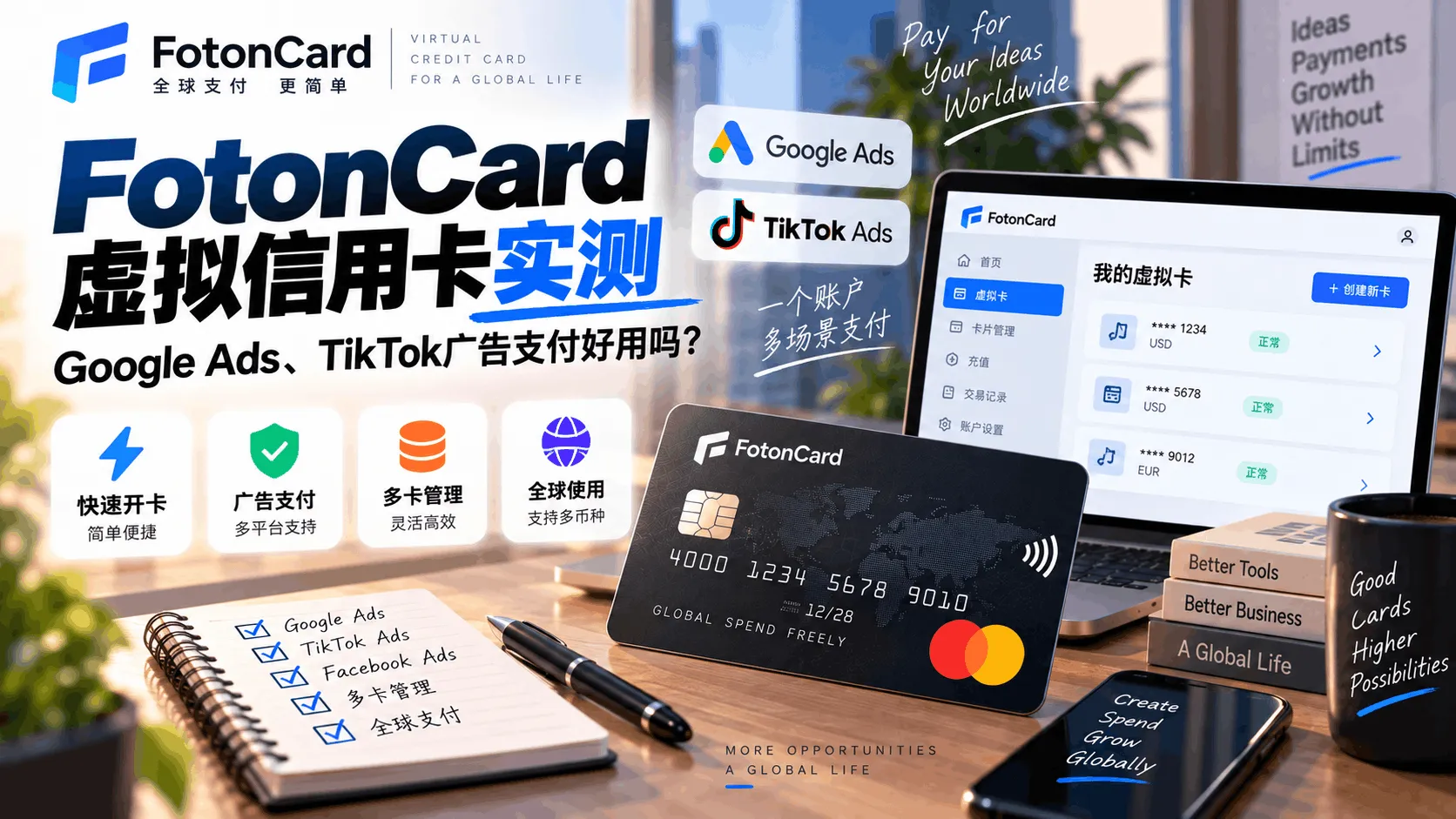 FotonCard虚拟信用卡实测：Google Ads、TikTok广告支付好用吗？