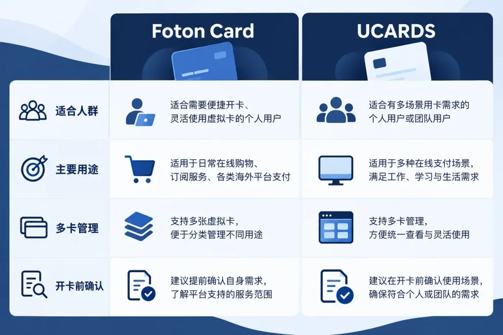 Foton Card与UCARDS用于Google Ads支付的选择对比