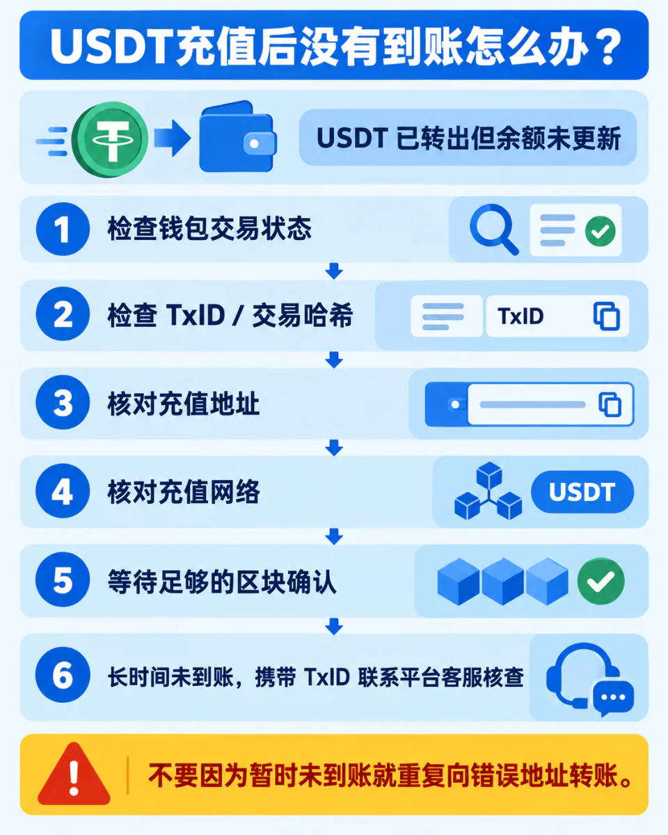 USDT转账前检查网络一致、地址正确、最低金额和手续费