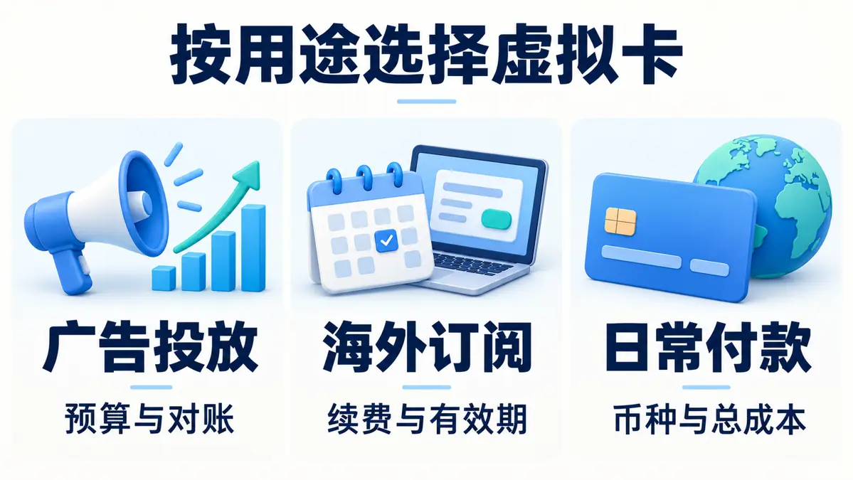广告投放关注预算与对账，海外订阅关注续费与有效期，日常付款关注币种与总成本